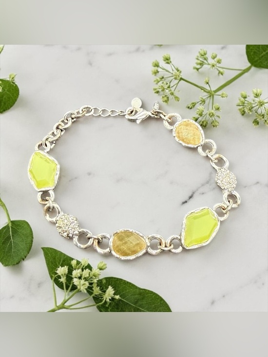 Avon Jewelry - Avon Silver-Tone Bracelet with Lime Green and Pale Yellow Stones